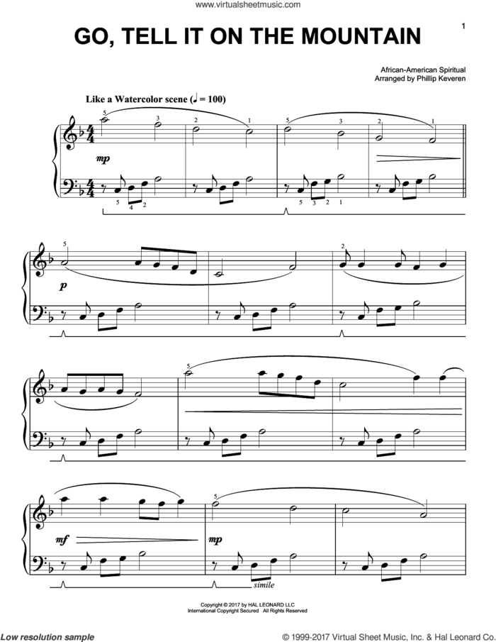 Go, Tell It On The Mountain [Classical version] (arr. Phillip Keveren) sheet music for piano solo by John W. Work, Jr., Phillip Keveren and Miscellaneous, easy skill level