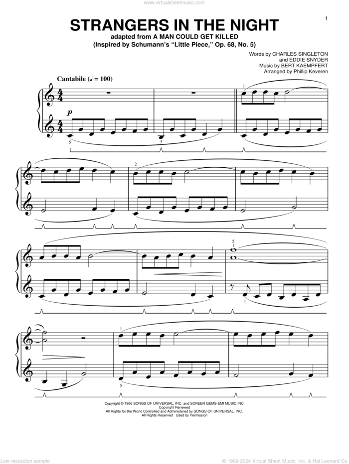 Strangers In The Night [Classical version] (arr. Phillip Keveren) sheet music for piano solo by Eddie Snyder, Phillip Keveren, Frank Sinatra, Bert Kaempfert and Charles Singleton, easy skill level