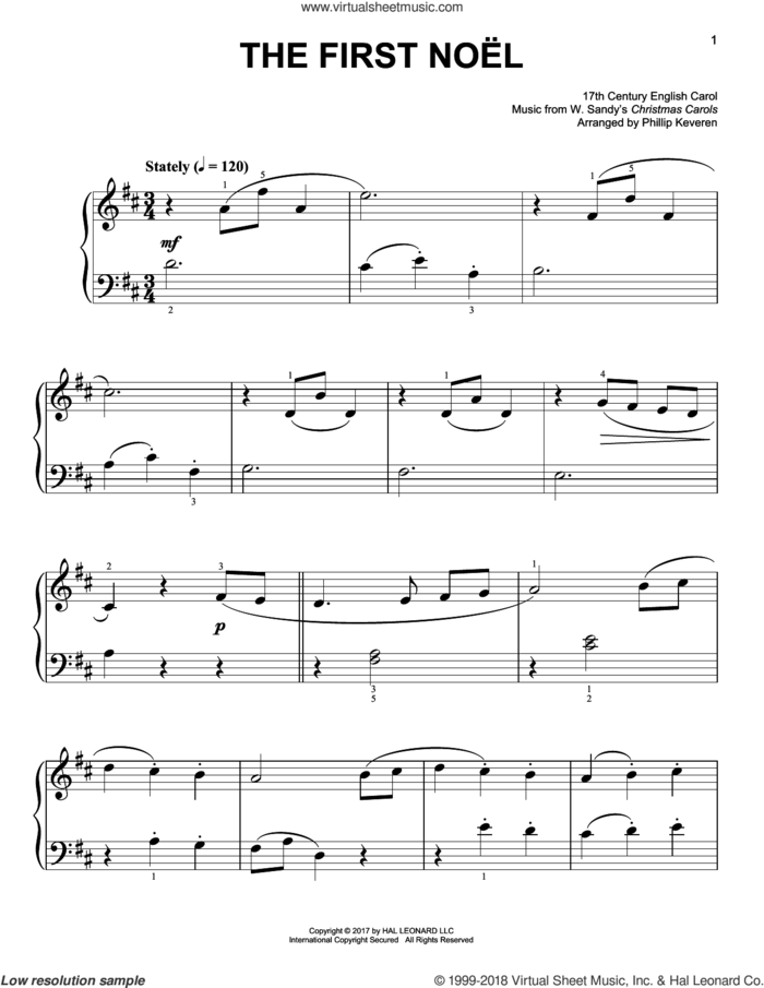 The First Noel [Classical version] (arr. Phillip Keveren) sheet music for piano solo by W. Sandys' Christmas Carols, Phillip Keveren and Miscellaneous, easy skill level