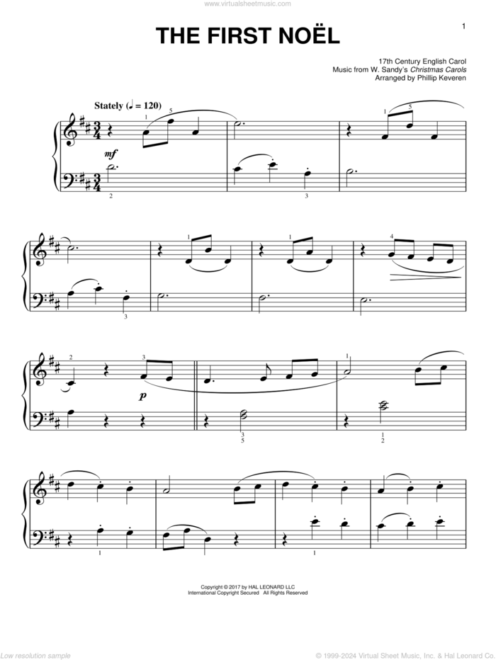 The First Noel [Classical version] (arr. Phillip Keveren) sheet music for piano solo by W. Sandys' Christmas Carols, Phillip Keveren and Miscellaneous, easy skill level