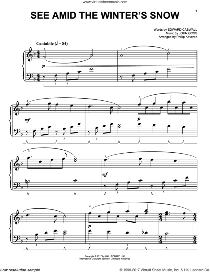 See Amid The Winter's Snow [Classical version] (arr. Phillip Keveren) sheet music for piano solo by Edward Caswall, Phillip Keveren and John Goss, easy skill level