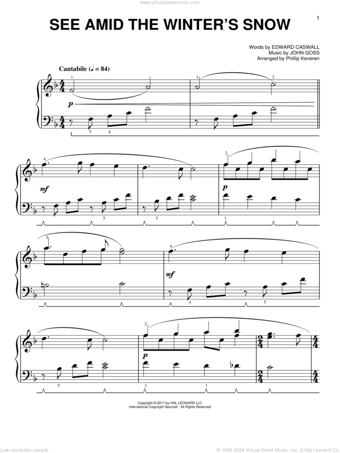 See Amid The Winter's Snow [Classical version] (arr. Phillip Keveren) sheet music for piano solo by Edward Caswall, Phillip Keveren and John Goss, easy skill level