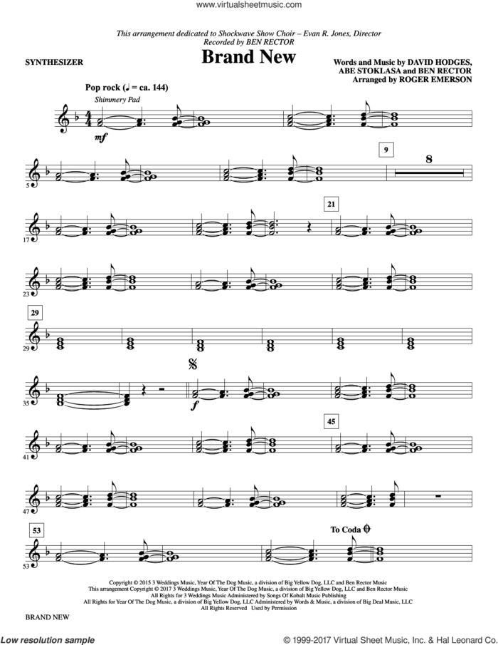 Brand New (complete set of parts) sheet music for orchestra/band by Roger Emerson, Abe Stoklasa, Ben Rector and David Hodges, intermediate skill level