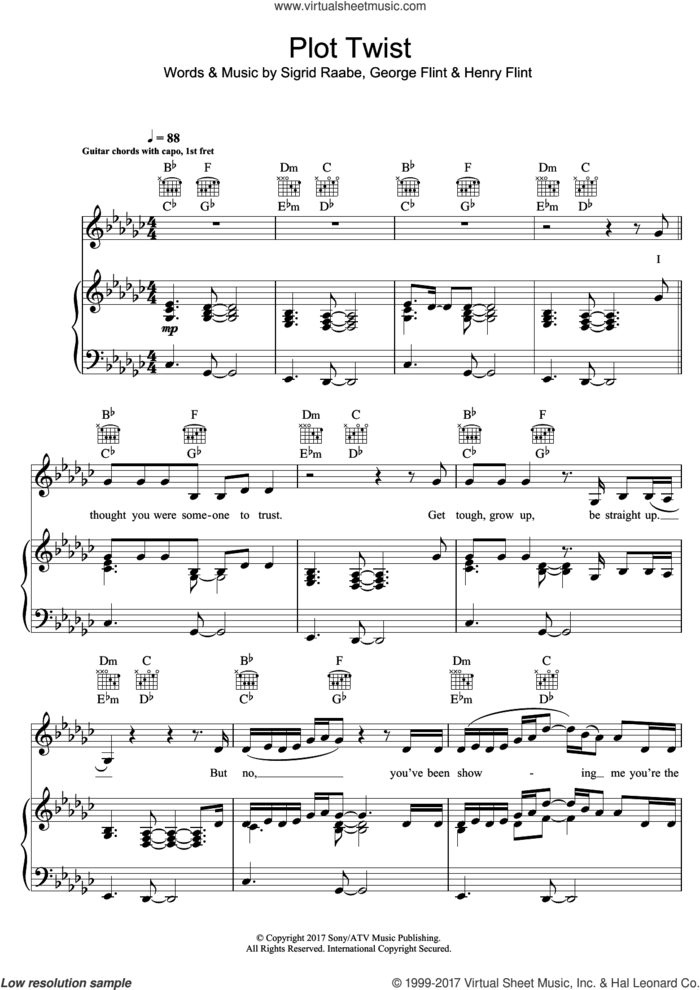Plot Twist sheet music for voice, piano or guitar by Sigrid, George Flint, Henry Flint and Sigrid Raabe, intermediate skill level