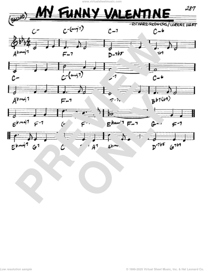 My Funny Valentine sheet music for voice and other instruments (in C) by Rodgers & Hart, Lorenz Hart and Richard Rodgers, intermediate skill level