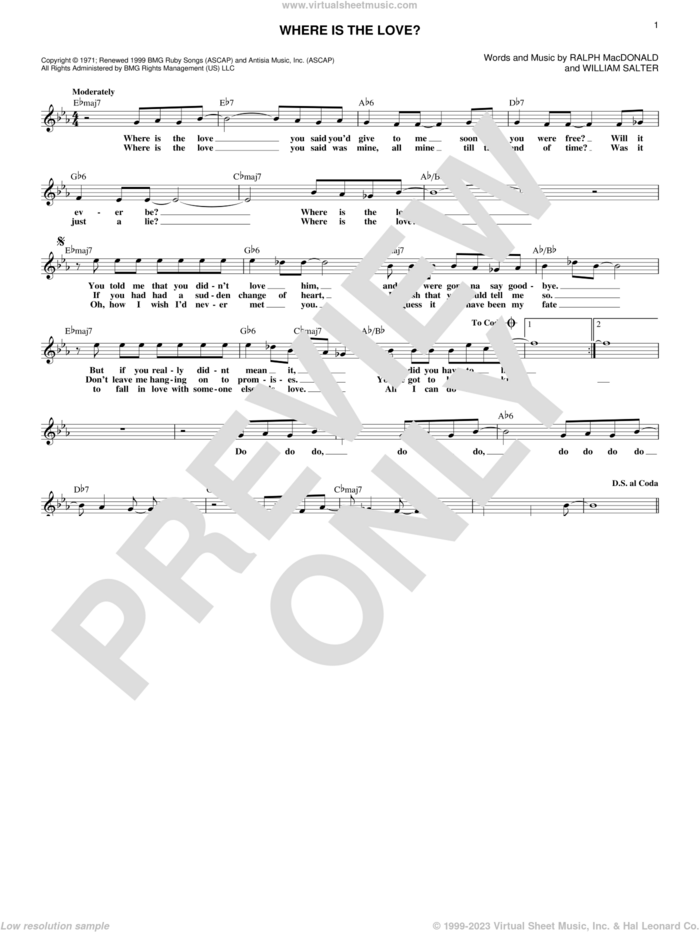 Where Is The Love? sheet music for voice and other instruments (fake book) by William Salter, Roberta Flack & Donny Hathaway and Ralph MacDonald, intermediate skill level