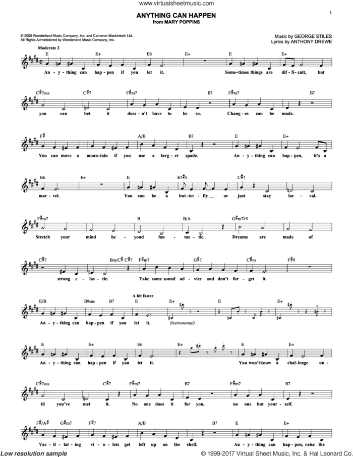 Anything Can Happen sheet music for voice and other instruments (fake book) by Anthony Drewe and George Stiles, intermediate skill level
