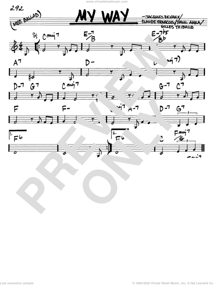 My Way sheet music for voice and other instruments (in C) by Paul Anka, Elvis Presley, Frank Sinatra, Claude Francois, Gilles Thibault and Jacques Revaux, intermediate skill level