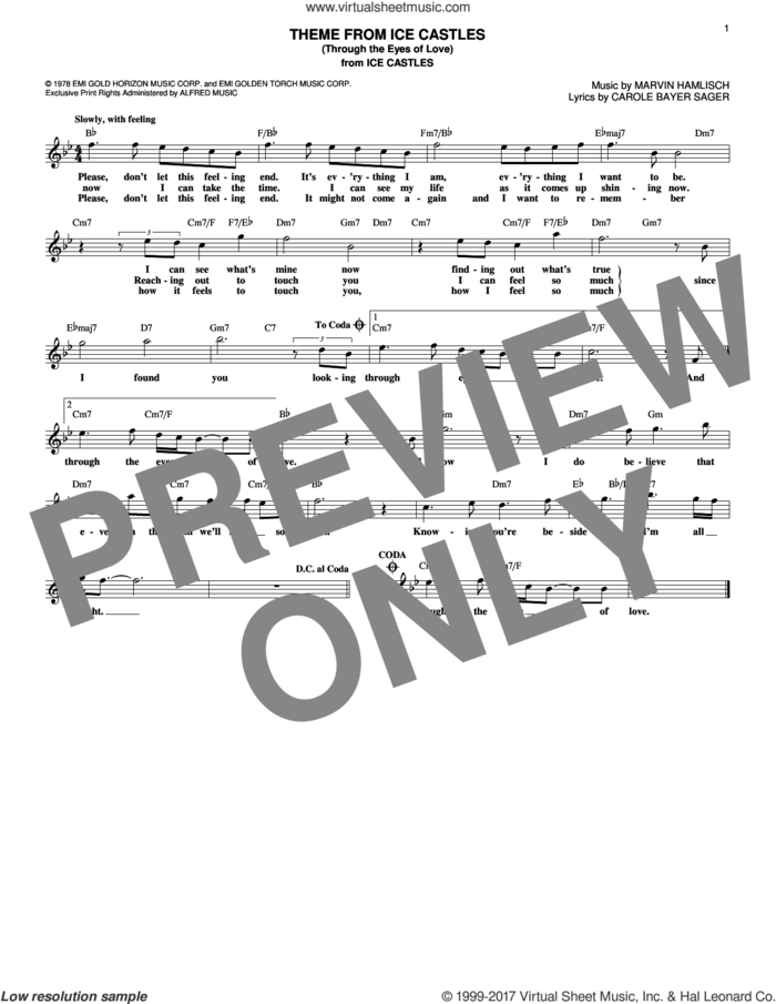 Theme From Ice Castles (Through The Eyes Of Love) sheet music for voice and other instruments (fake book) by Carole Bayer Sager and Marvin Hamlisch, intermediate skill level