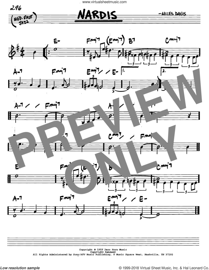 Nardis sheet music for voice and other instruments (in C) by Miles Davis and Bill Evans, intermediate skill level