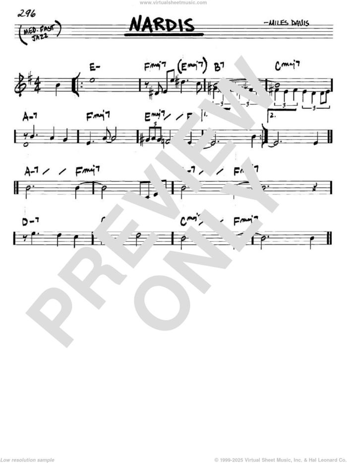 Nardis sheet music for voice and other instruments (in C) by Miles Davis and Bill Evans, intermediate skill level