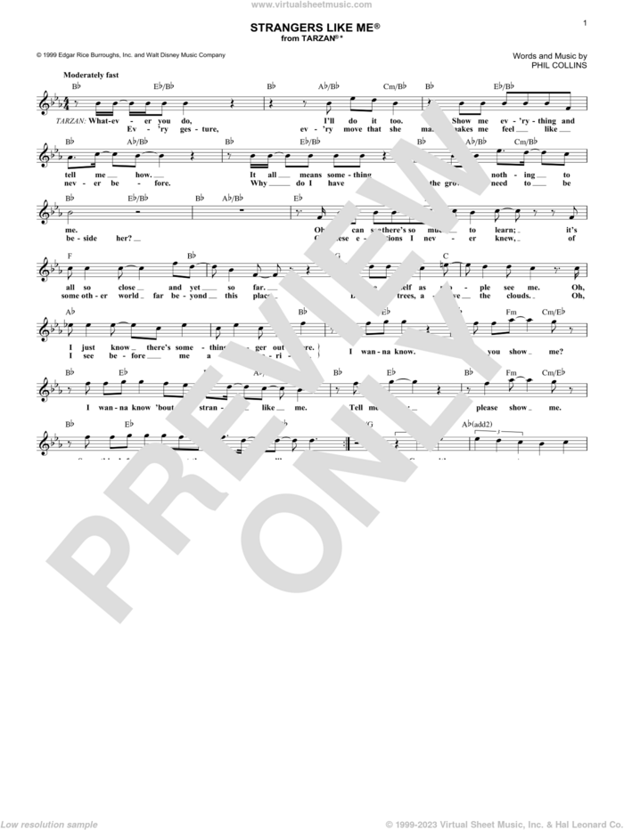 Strangers Like Me sheet music for voice and other instruments (fake book) by Phil Collins, intermediate skill level
