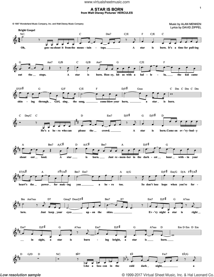 A Star Is Born sheet music for voice and other instruments (fake book) by Alan Menken and David Zippel, intermediate skill level