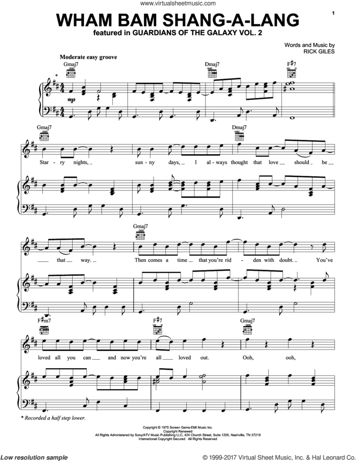 Wham Bam Shang-A-Lang sheet music for voice, piano or guitar by Rick Giles, intermediate skill level