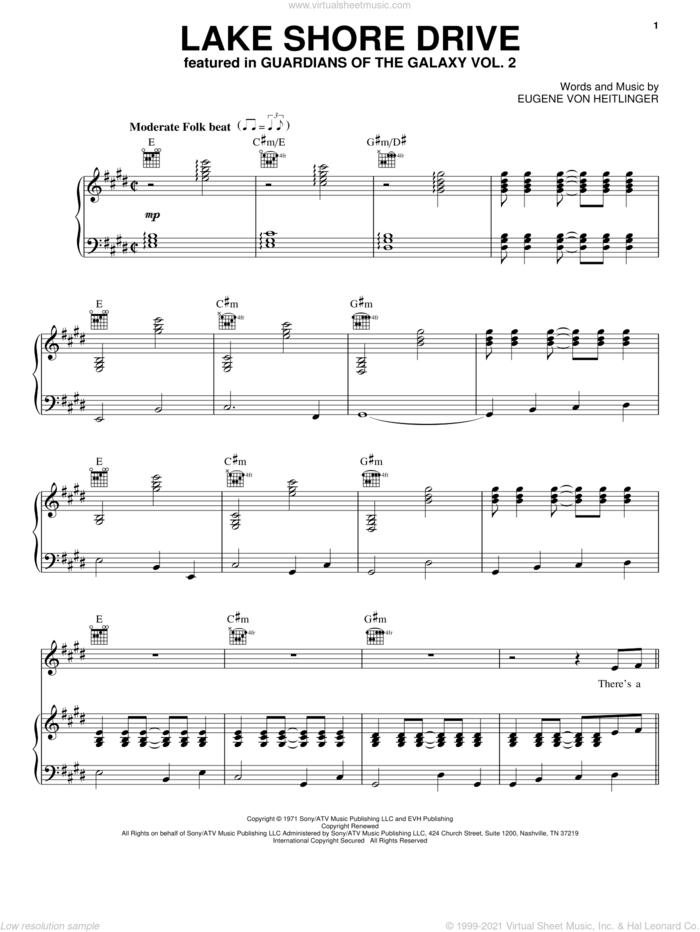 Lake Shore Drive sheet music for voice, piano or guitar by Eugene Von Heitlinger, intermediate skill level