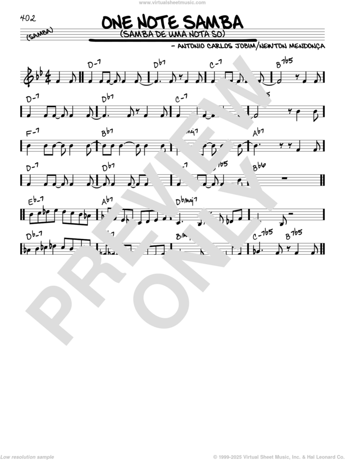 One Note Samba (Samba De Uma Nota So) sheet music for voice and other instruments (in C) by Antonio Carlos Jobim and Newton Mendonca, intermediate skill level