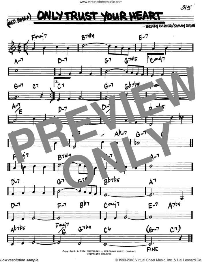 Only Trust Your Heart sheet music for voice and other instruments (in C) by Sammy Cahn and Benny Carter, intermediate skill level