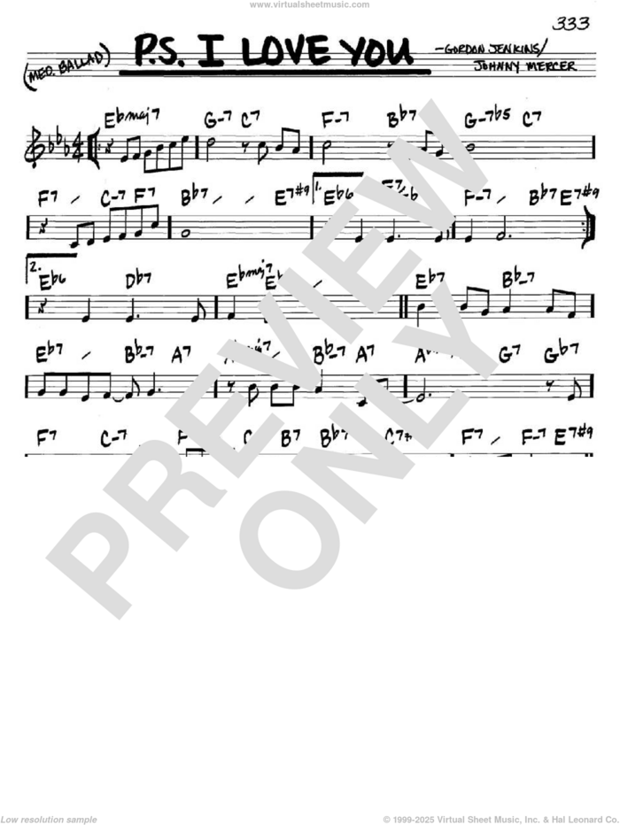 P.S. I Love You sheet music for voice and other instruments (in C) by The Hilltoppers, Gordon Jenkins and Johnny Mercer, intermediate skill level