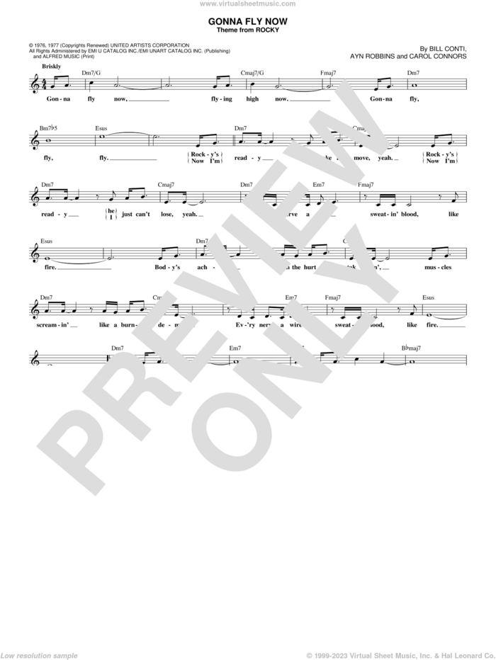 Gonna Fly Now (Theme from Rocky) sheet music for voice and other instruments (fake book) by Bill Conti, Ayn Robbins and Carol Connors, intermediate skill level