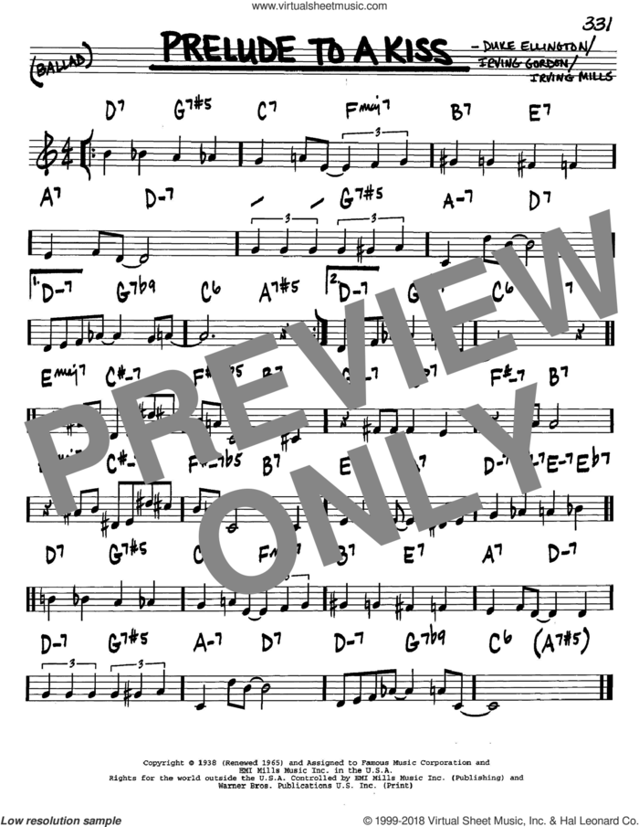 Prelude To A Kiss sheet music for voice and other instruments (in C) by Duke Ellington, Irving Gordon and Irving Mills, intermediate skill level