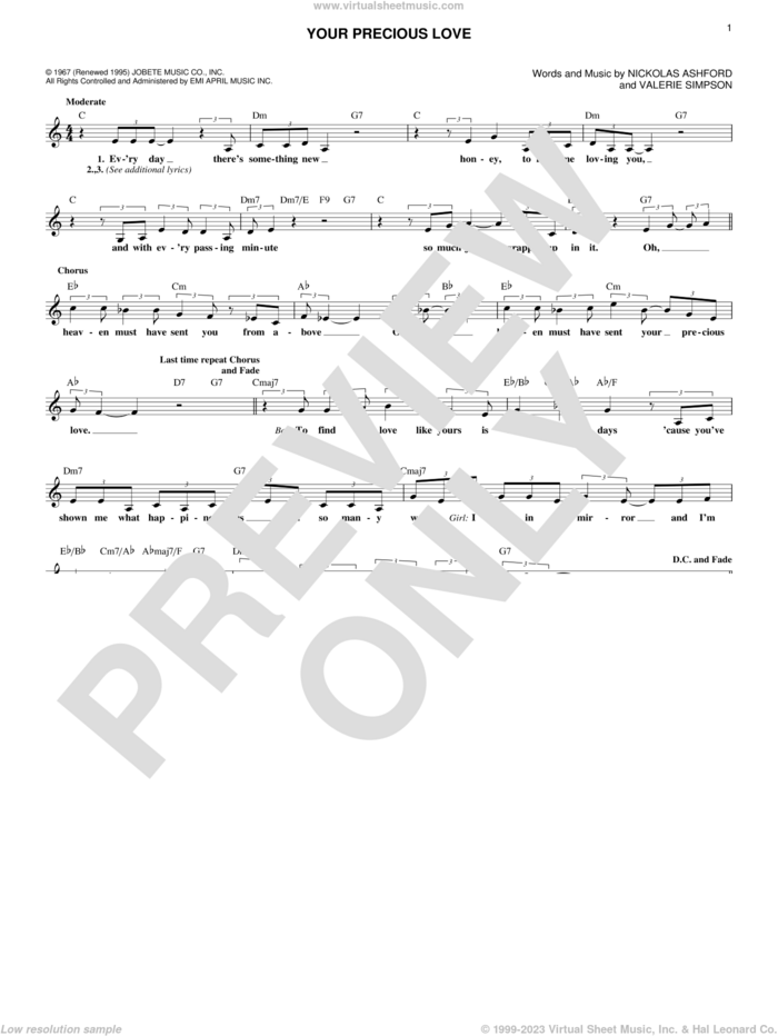 Your Precious Love sheet music for voice and other instruments (fake book) by Marvin Gaye & Tammi Terrell, Nickolas Ashford and Valerie Simpson, intermediate skill level