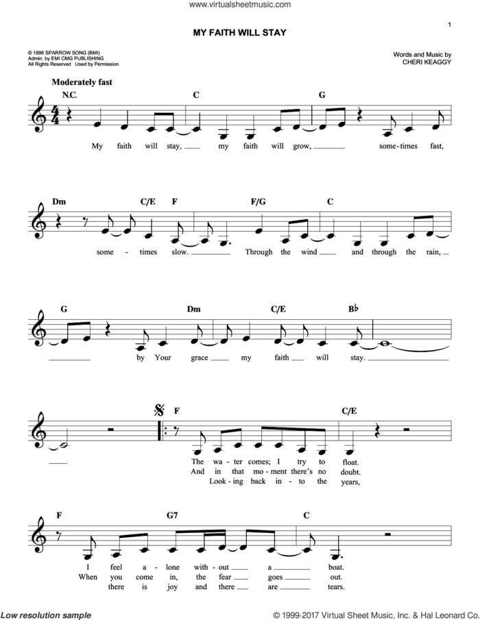 My Faith Will Stay sheet music for voice and other instruments (fake book) by Cheri Keaggy, easy skill level