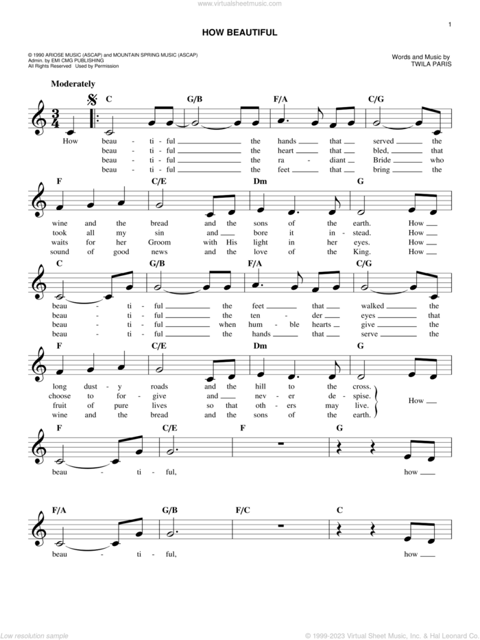 How Beautiful sheet music for voice and other instruments (fake book) by Twila Paris, easy skill level