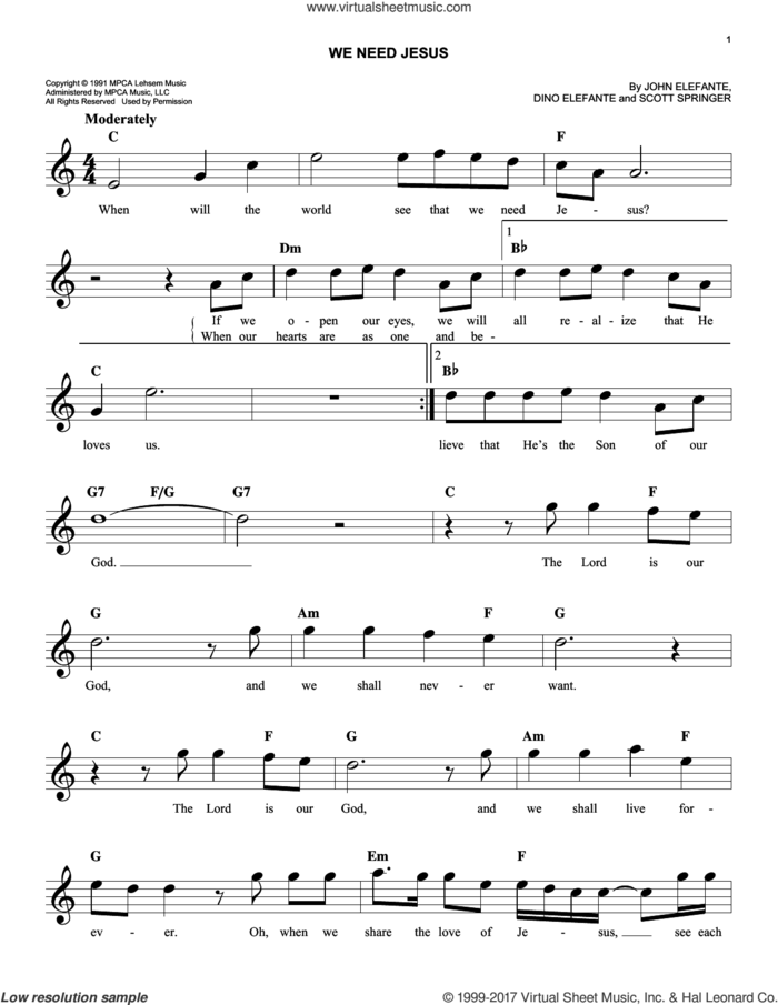 We Need Jesus sheet music for voice and other instruments (fake book) by Petra, Dino Elefante, John Elefante and Scott Springer, easy skill level