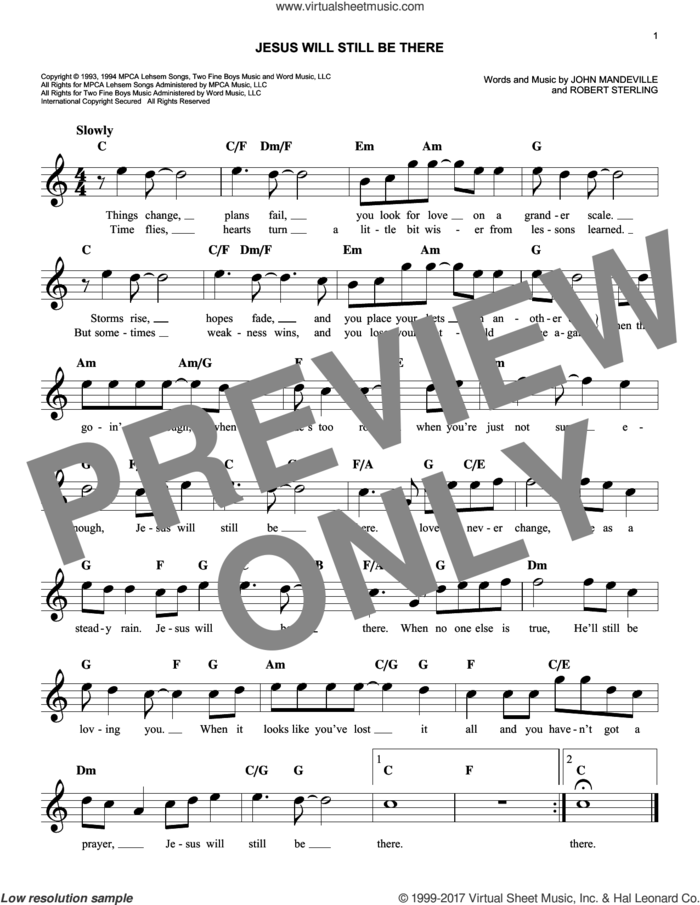 Jesus Will Still Be There sheet music for voice and other instruments (fake book) by Point Of Grace, John Mandeville and Robert Sterling, intermediate skill level