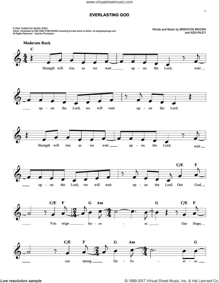 Everlasting God sheet music for voice and other instruments (fake book) by Chris Tomlin, Lincoln Brewster, Brenton Brown and Ken Riley, easy skill level