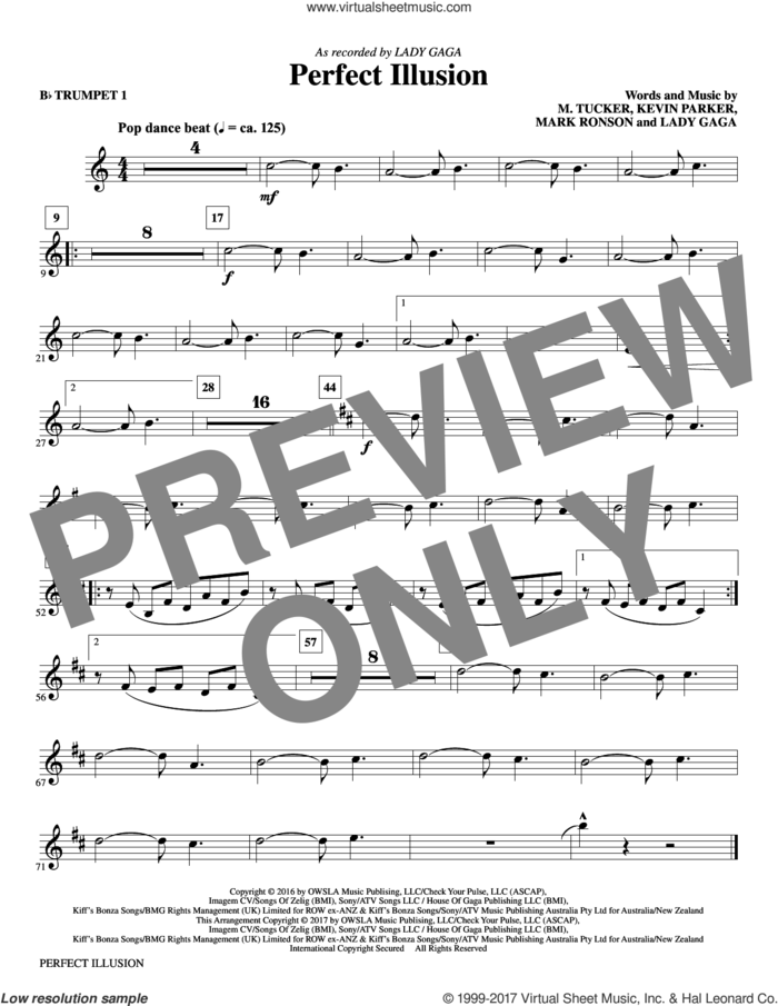 Perfect Illusion (complete set of parts) sheet music for orchestra/band by Mac Huff, Kevin Parker, Lady Gaga, Mark Ronson and Michael Tucker, intermediate skill level