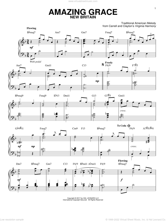 Amazing Grace [Jazz version] (arr. Brent Edstrom) sheet music for piano solo by John Newton, Miscellaneous and Edwin O. Excell, wedding score, intermediate skill level