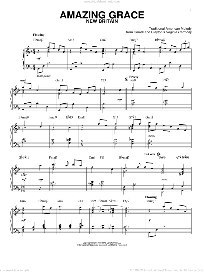 Amazing Grace [Jazz version] (arr. Brent Edstrom) sheet music for piano solo by John Newton, Miscellaneous and Edwin O. Excell, wedding score, intermediate skill level