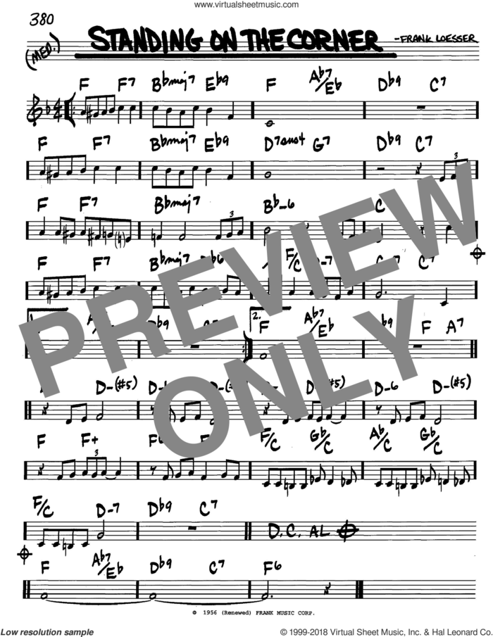Standing On The Corner sheet music for voice and other instruments (in C) by The Four Lads and Frank Loesser, intermediate skill level