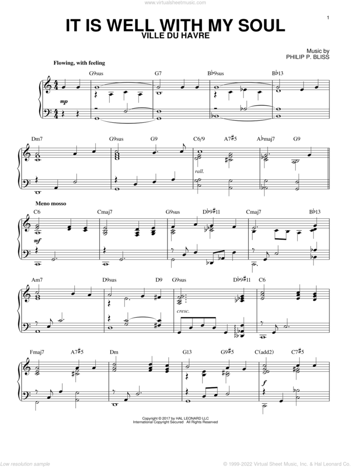 It Is Well With My Soul [Jazz version] (arr. Brent Edstrom) sheet music for piano solo by Philip P. Bliss and Horatio G. Spafford, intermediate skill level
