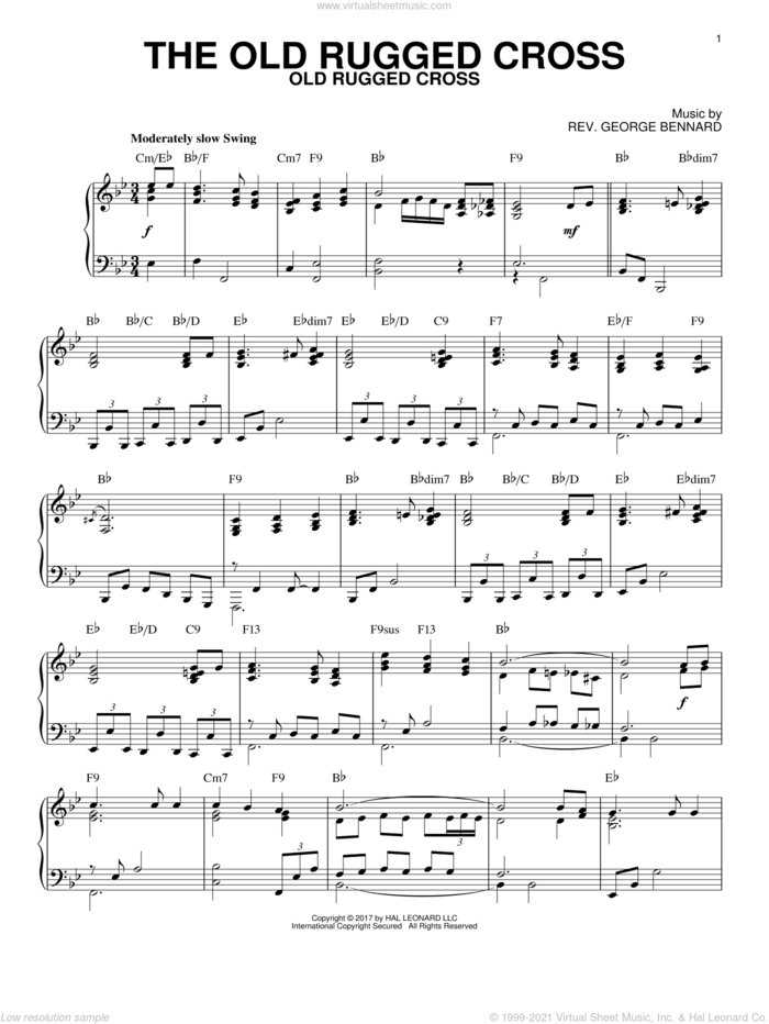 The Old Rugged Cross [Jazz version] sheet music for piano solo by Rev. George Bennard, intermediate skill level