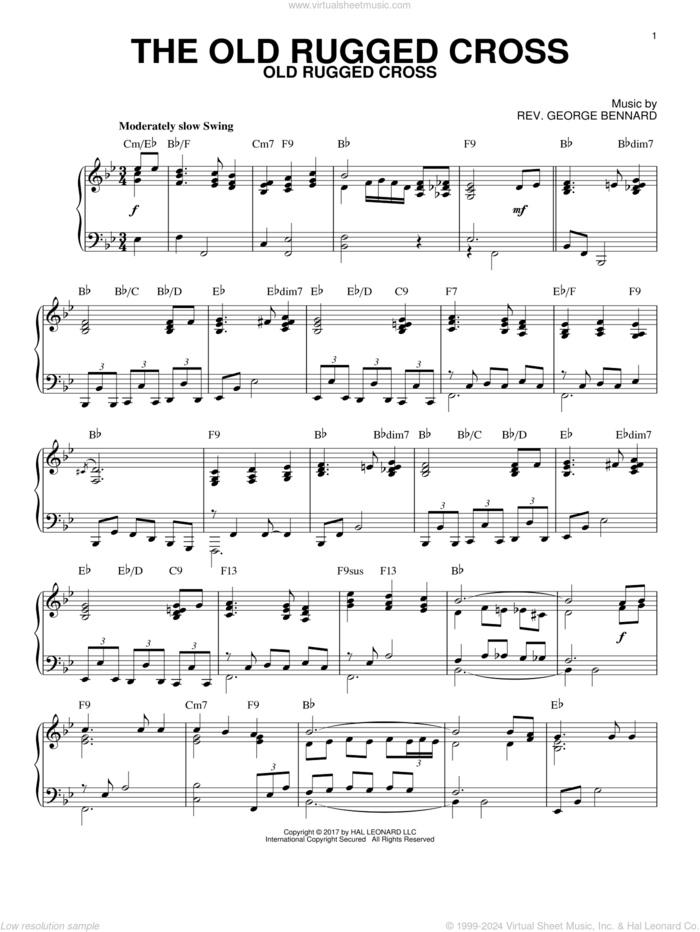 The Old Rugged Cross [Jazz version] sheet music for piano solo by Rev. George Bennard, intermediate skill level