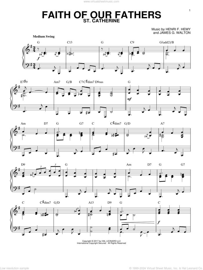 Faith Of Our Fathers [Jazz version] sheet music for piano solo by Henri F. Hemy, Frederick William Faber and James G. Walton, intermediate skill level