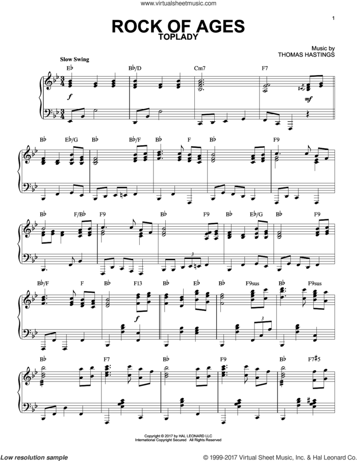 Rock Of Ages [Jazz version] sheet music for piano solo by Augustus M. Toplady, Thomas Hastings and V.1,2,4 Thomas Cotterill, intermediate skill level