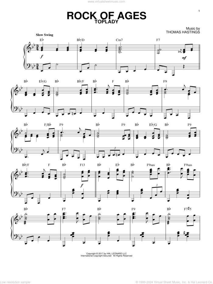 Rock Of Ages [Jazz version] sheet music for piano solo by Augustus M. Toplady, Thomas Hastings and V.1,2,4 Thomas Cotterill, intermediate skill level