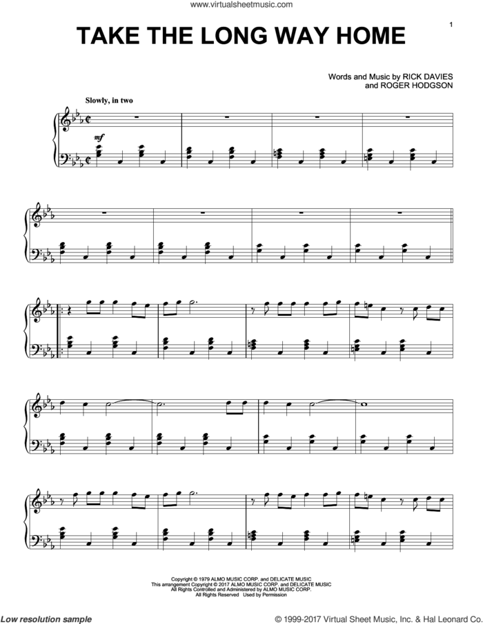 Take The Long Way Home sheet music for piano solo by Supertramp, Rick Davies and Roger Hodgson, intermediate skill level