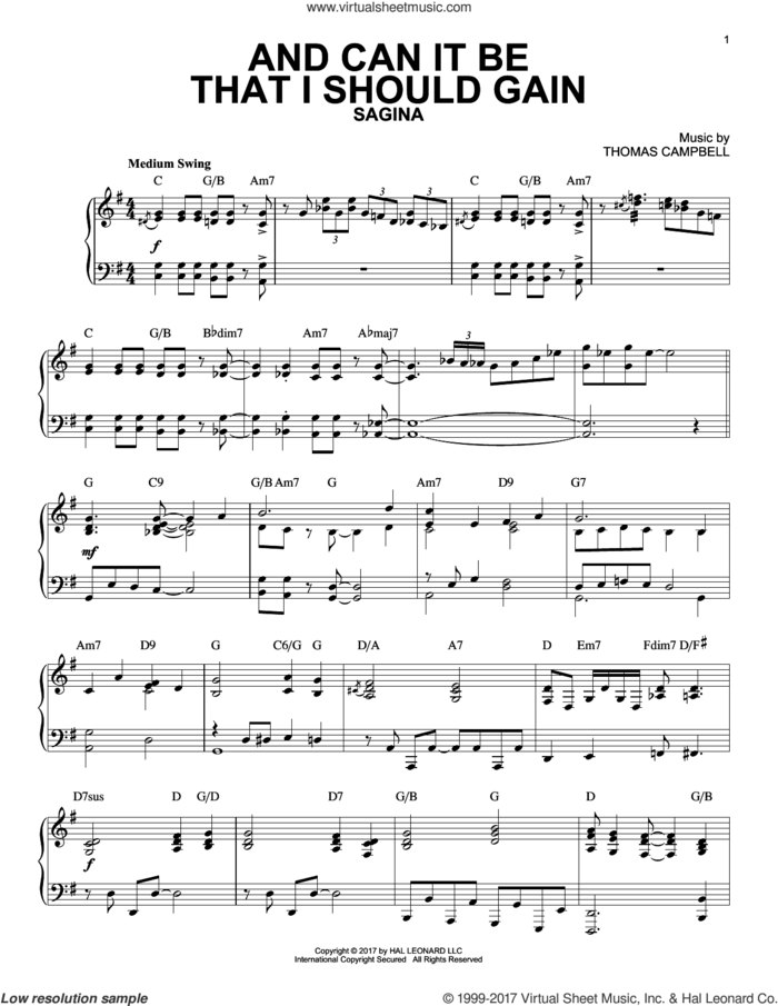 And Can It Be That I Should Gain [Jazz version] sheet music for piano solo by Charles Wesley and Thomas Campbell, intermediate skill level