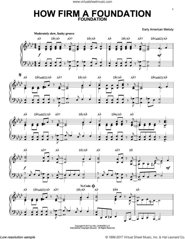 How Firm a Foundation [Jazz version] sheet music for piano solo by John Rippon and Miscellaneous, intermediate skill level