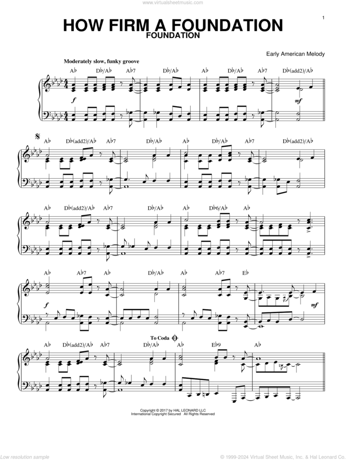 How Firm a Foundation [Jazz version] sheet music for piano solo by John Rippon and Miscellaneous, intermediate skill level