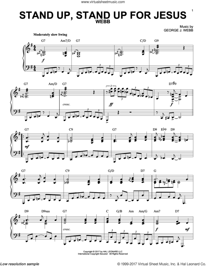Stand Up, Stand Up For Jesus [Jazz version] (arr. Phillip Keveren) sheet music for piano solo by George Webb and George Duffield, Jr., intermediate skill level