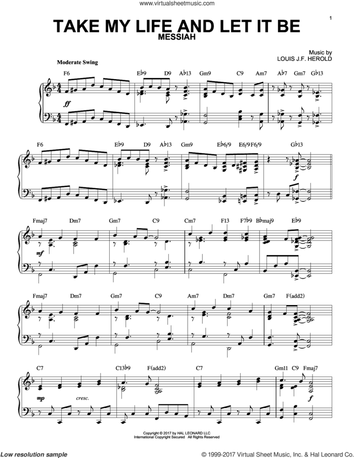 Take My Life And Let It Be [Jazz version] sheet music for piano solo by George Kingsley, Frances R. Havergal and Louis J.F. Herold, intermediate skill level