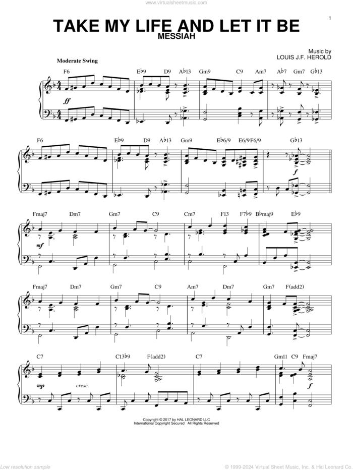 Take My Life And Let It Be [Jazz version] sheet music for piano solo by George Kingsley, Frances R. Havergal and Louis J.F. Herold, intermediate skill level