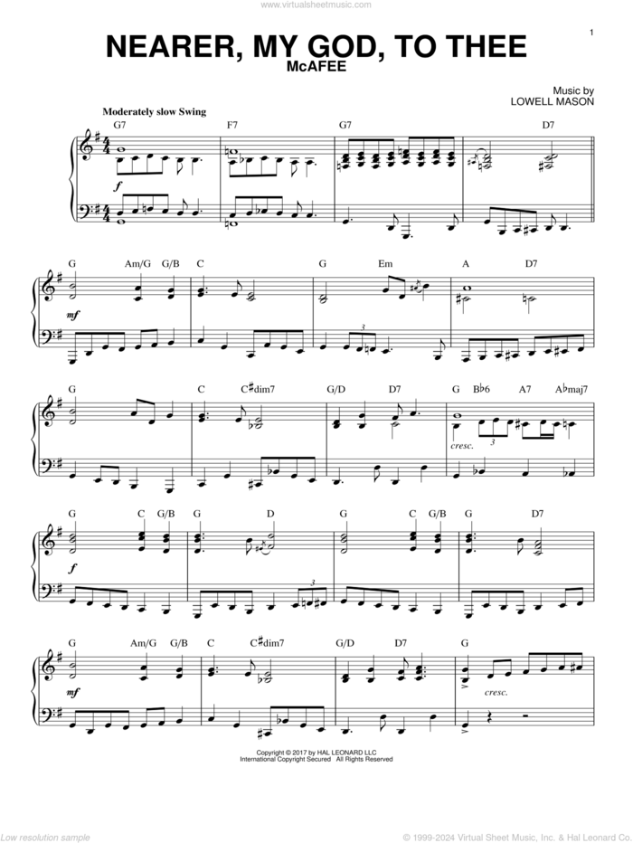 Nearer, My God, To Thee [Jazz version] sheet music for piano solo by Lowell Mason, Genesis 28:10-22 and Sarah F. Adams, intermediate skill level