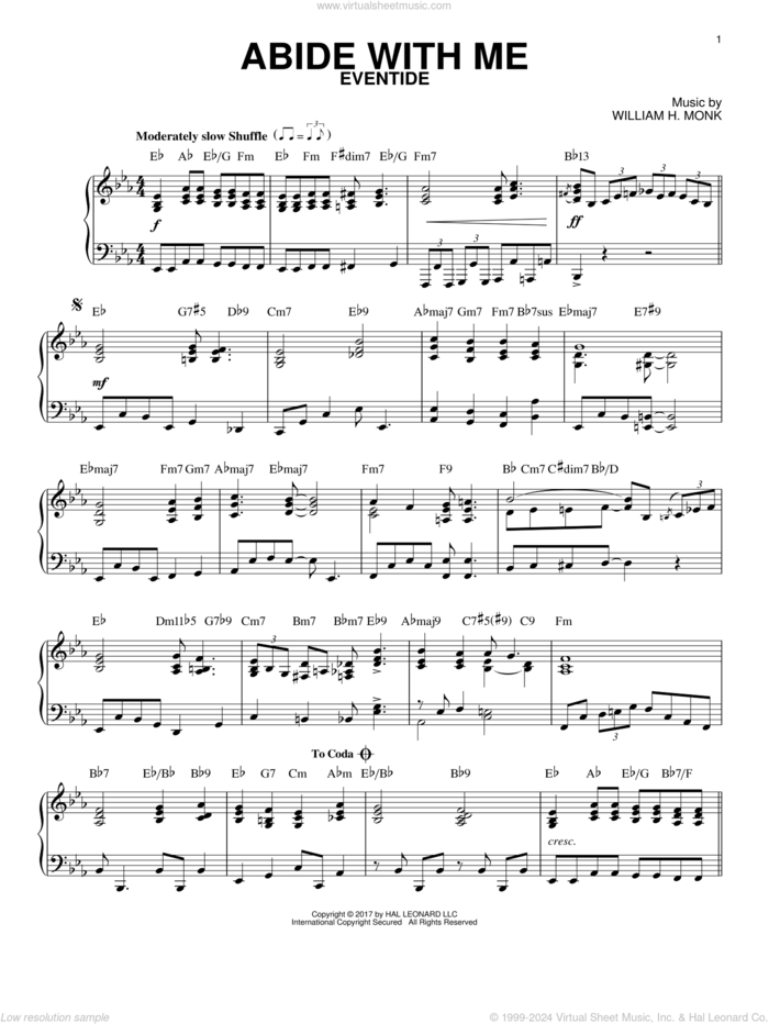 Abide With Me [Jazz version] sheet music for piano solo by Henry F. Lyte and William Henry Monk, intermediate skill level