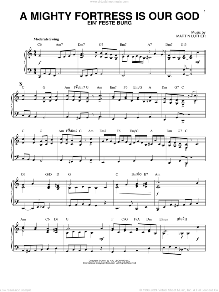 A Mighty Fortress Is Our God [Jazz version] sheet music for piano solo by Frederick H. Hedge, Martin Luther and Miscellaneous, intermediate skill level